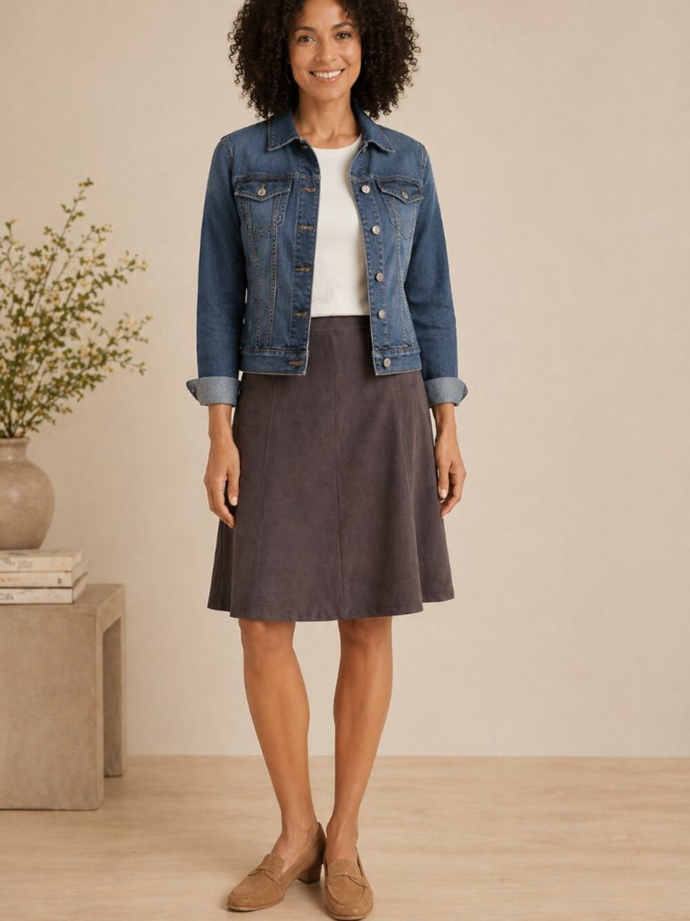 J.Jill  A-Line Skirt Dark Shale Stretch Brown